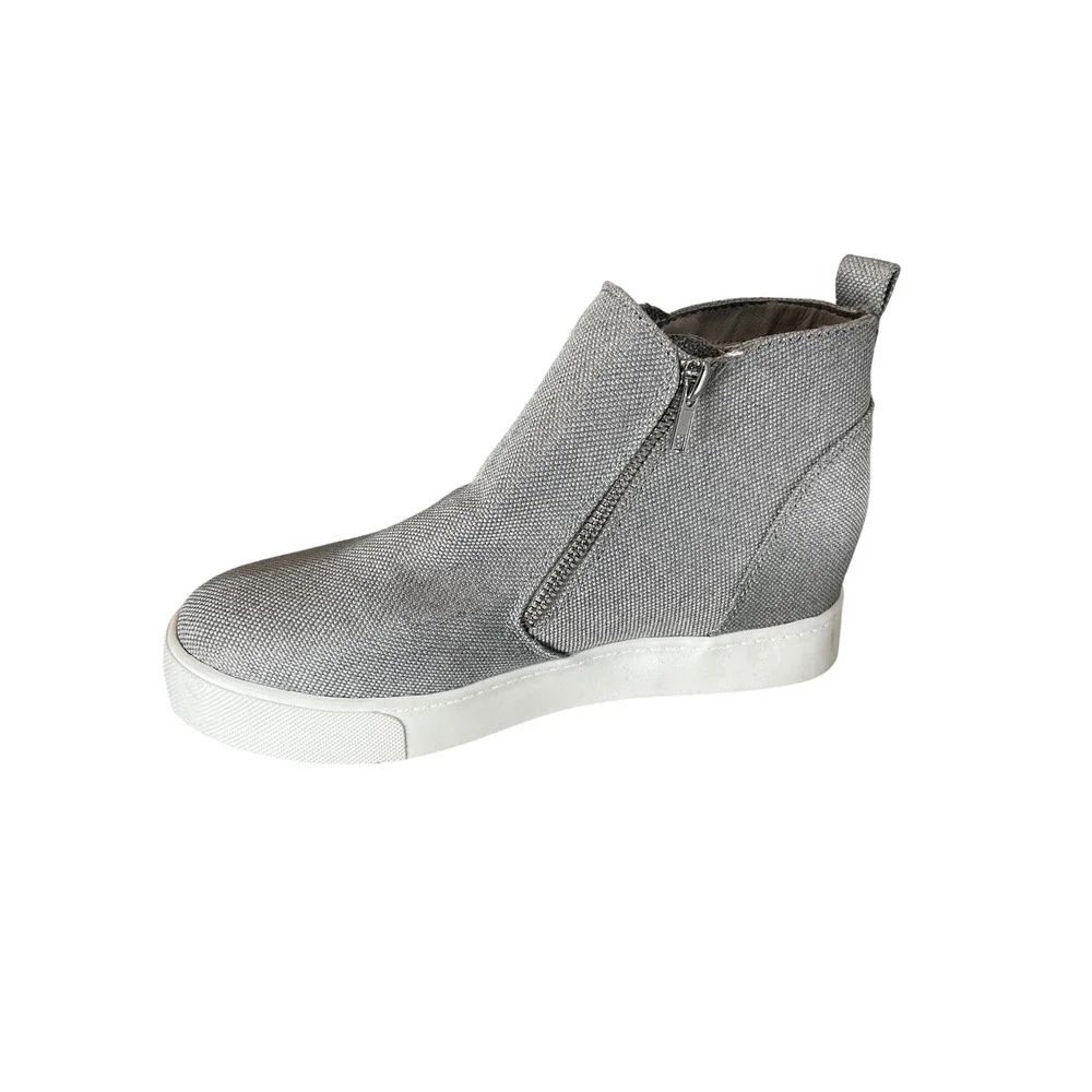 Soda Womens Grey Metallic Hidden Wedge High Top Fashion Sneakers Size 8.5